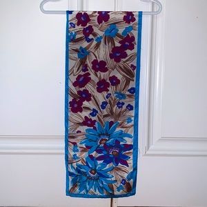 Anne Klein Silk Scarf - Blue and Pink/Purple Floral Pattern - 52 x 10